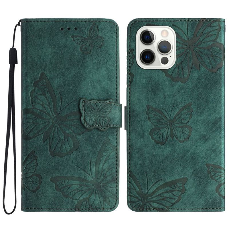 Etui Folio iPhone 16 Pro Efekt Zamszu W Kształcie Motyli