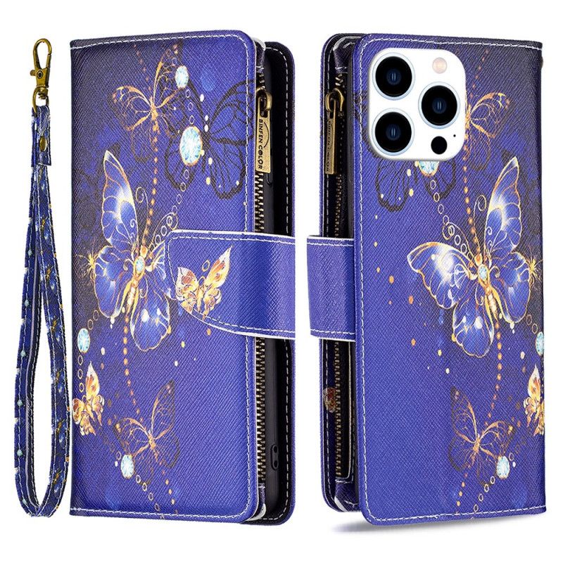 Etui Folio iPhone 16 Pro Fioletowy Portfel Z Motylami