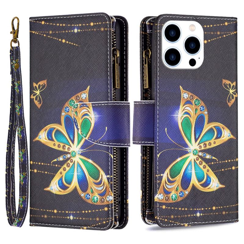 Etui Folio iPhone 16 Pro Motylki Ze Strasu Z Paskiem