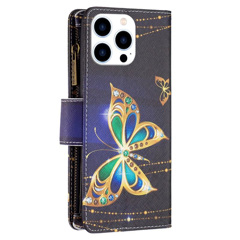 Etui Folio iPhone 16 Pro Motylki Ze Strasu Z Paskiem