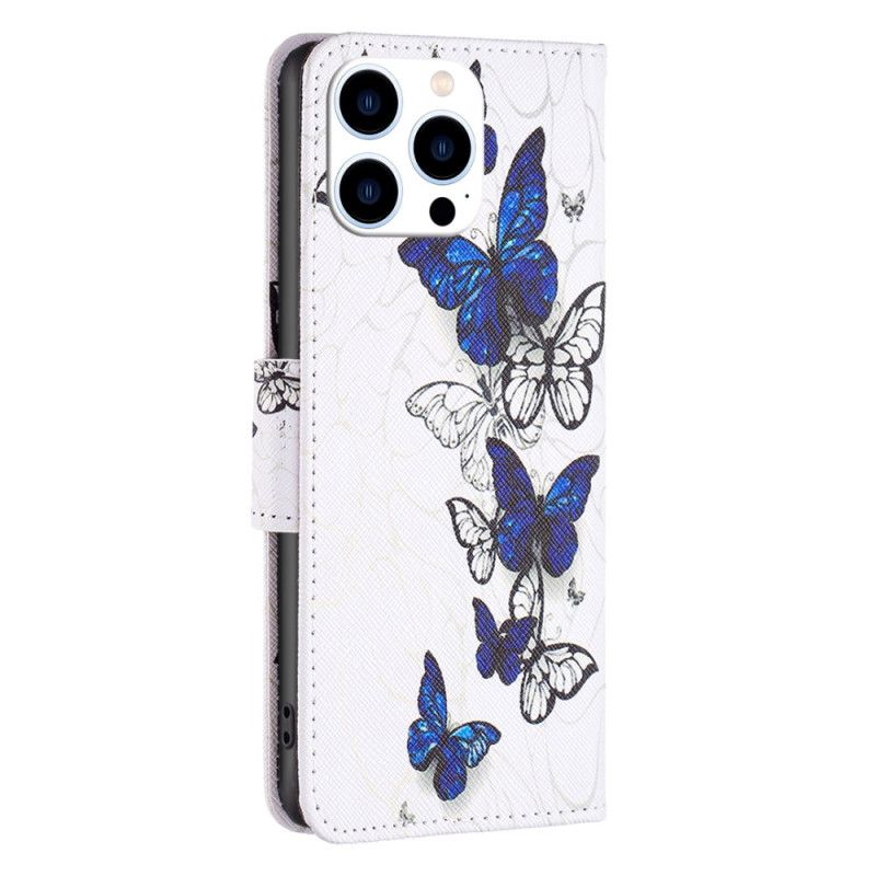 Etui Folio iPhone 16 Pro Nadruk W Niebieskie Motyle Etui Ochronne