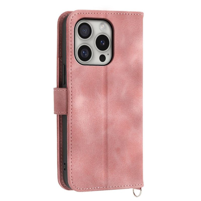 Etui Folio iPhone 16 Pro Wzór Koronki Z Paskiem I Paskiem Na Ramię Etui Ochronne