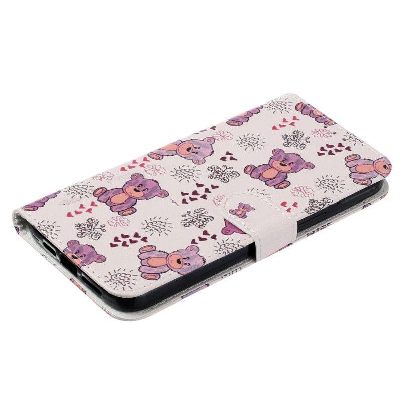 Etui Folio iPhone 16 Pro Wzór Pluszowego Misia Z Paskiem Etui Ochronne