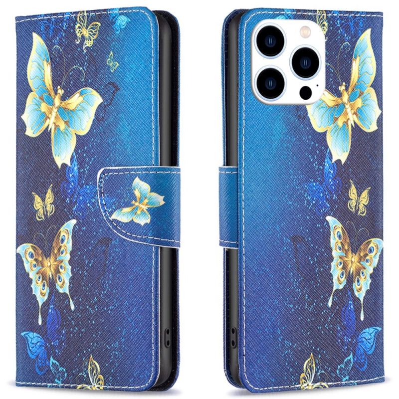 Etui Folio iPhone 16 Pro Złote Motyle Etui Ochronne