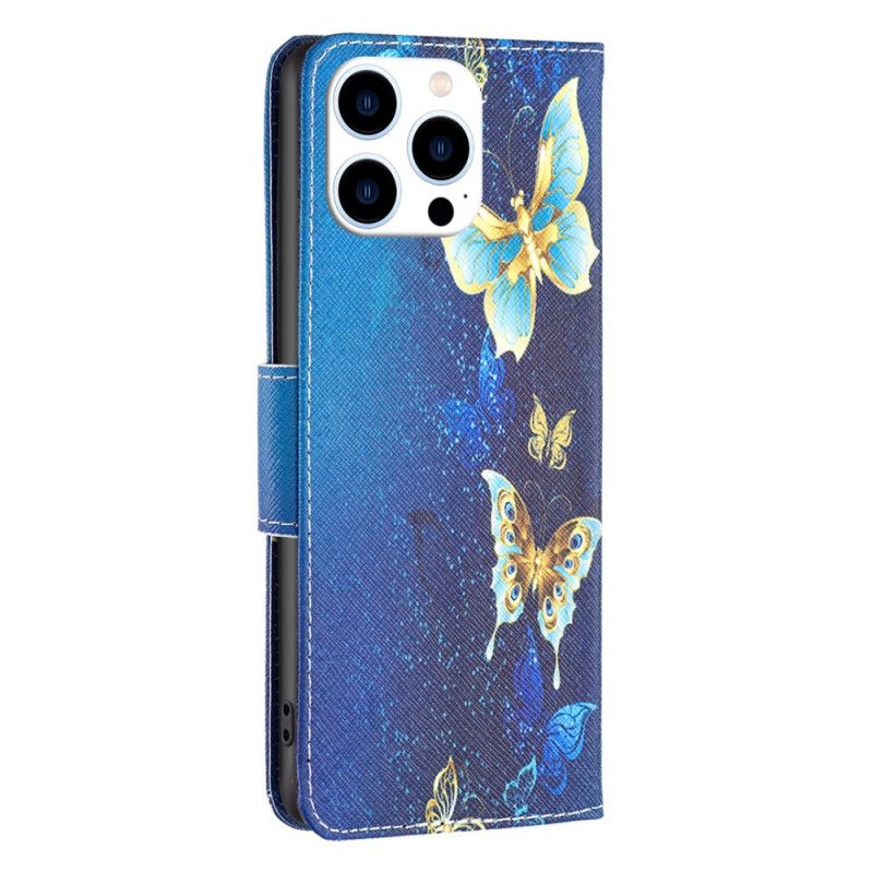 Etui Folio iPhone 16 Pro Złote Motyle Etui Ochronne