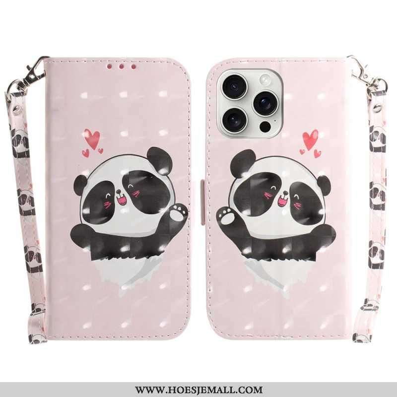 Obudowa iPhone 16 Pro Etui Na Telefon Miłość Panda Z Paskiem