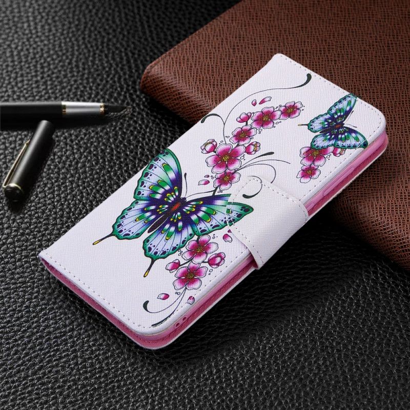 Etui Folio Samsung Galaxy M11 Ciemnoniebieski Magenta Królowie Motyli