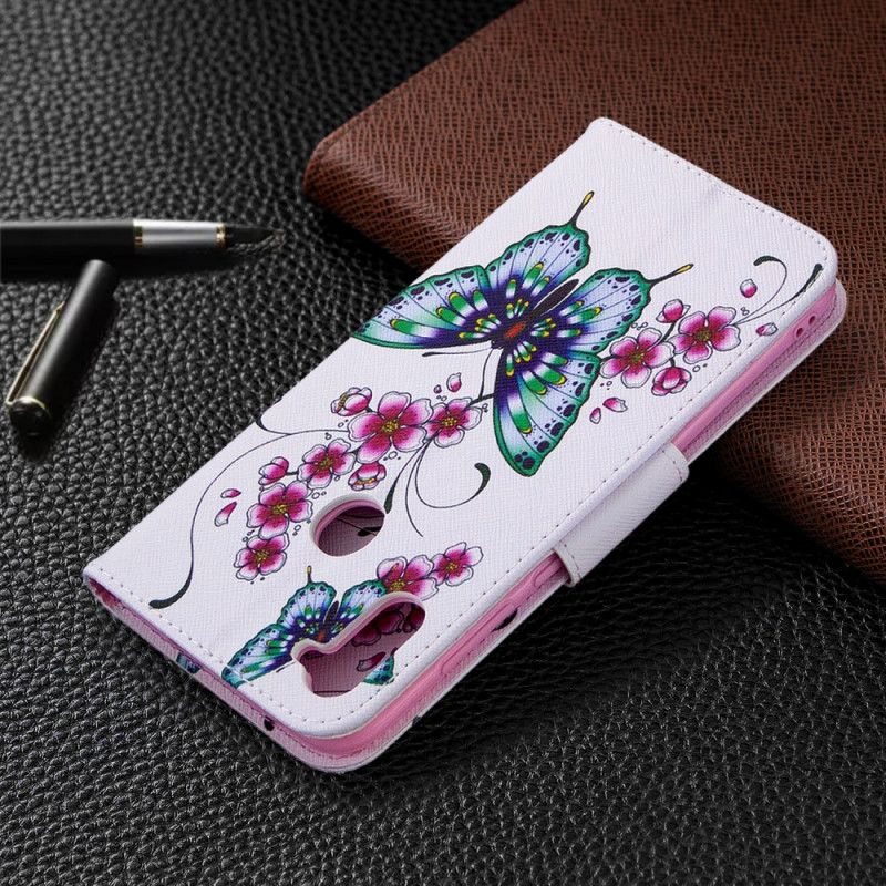 Etui Folio Samsung Galaxy M11 Ciemnoniebieski Magenta Królowie Motyli