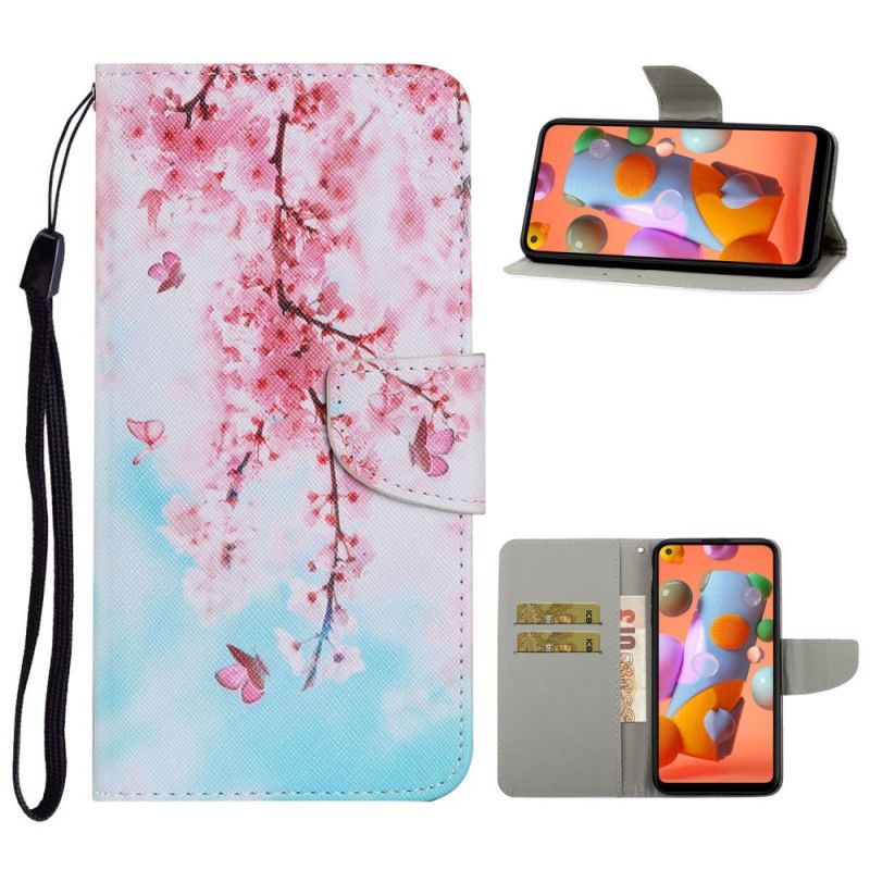 Etui Folio Samsung Galaxy M11 Czerwone Gałązki Ze Stringami Etui Ochronne