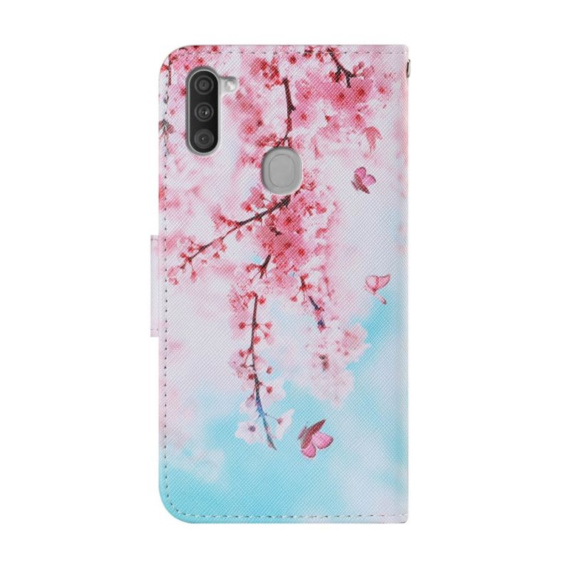 Etui Folio Samsung Galaxy M11 Czerwone Gałązki Ze Stringami Etui Ochronne