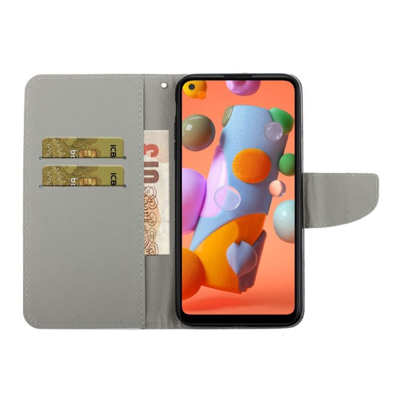 Etui Folio Samsung Galaxy M11 Czerwone Gałązki Ze Stringami Etui Ochronne