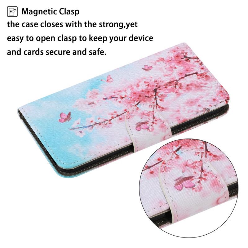 Etui Folio Samsung Galaxy M11 Czerwone Gałązki Ze Stringami Etui Ochronne