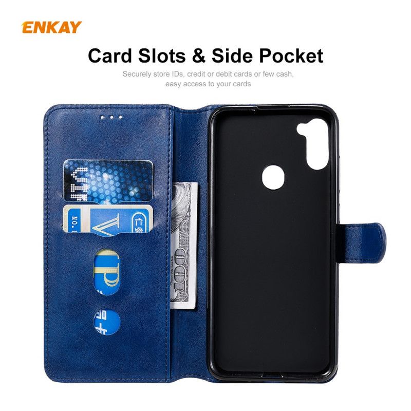 Etui Folio Samsung Galaxy M11 Czerwony Czarny Imitacja Skóry Enkay