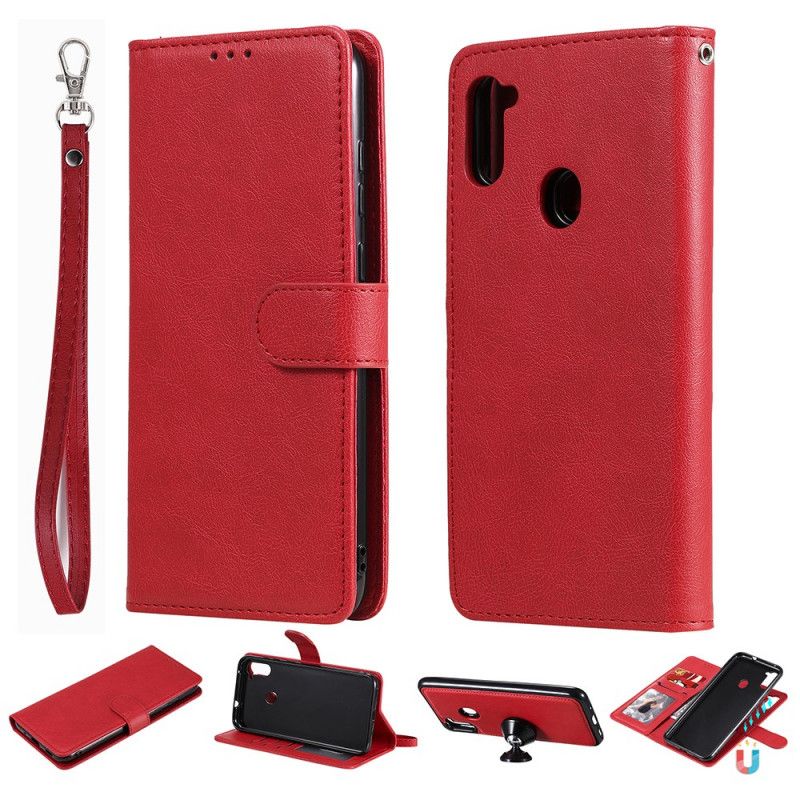 Etui Folio Samsung Galaxy M11 Czerwony Czarny Odpinana Skorupa I Pasek