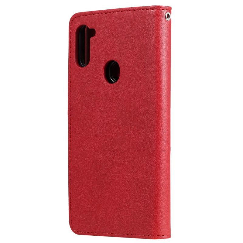 Etui Folio Samsung Galaxy M11 Czerwony Czarny Odpinana Skorupa I Pasek