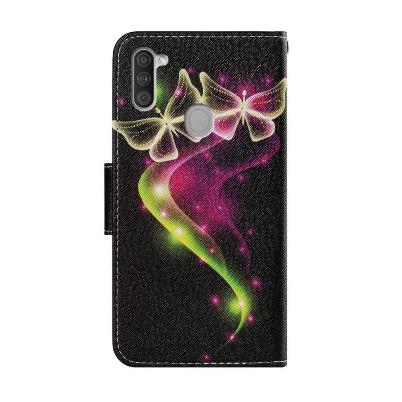 Etui Folio Samsung Galaxy M11 Jasnoniebieski Magenta Magiczne Motyle Etui Ochronne