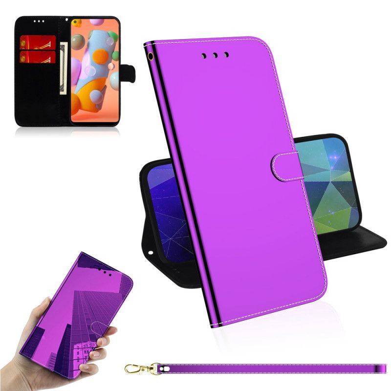 Etui Folio Samsung Galaxy M11 Magenta Czarny Osłona Lusterka Z Imitacji Skóry