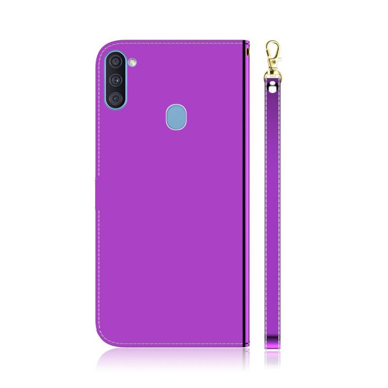 Etui Folio Samsung Galaxy M11 Magenta Czarny Osłona Lusterka Z Imitacji Skóry