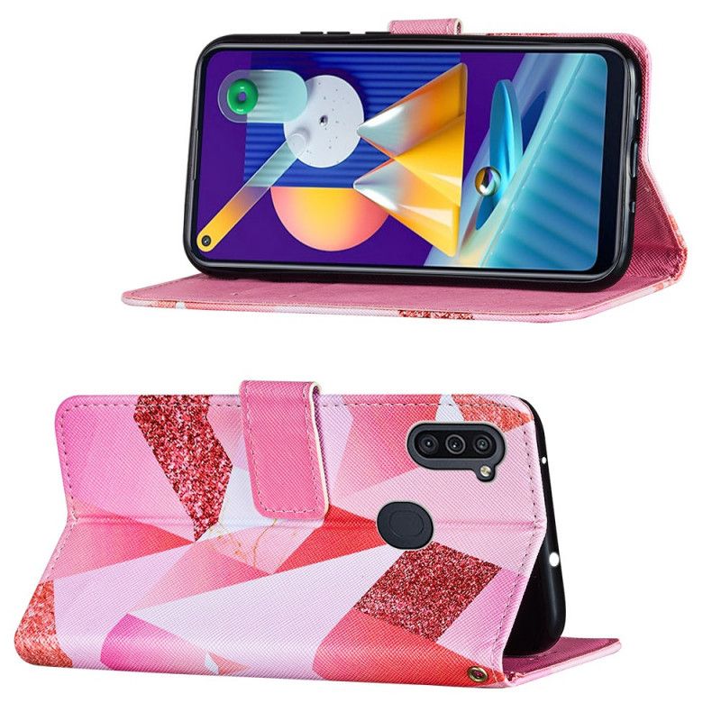 Etui Folio Samsung Galaxy M11 Różowa Grafika