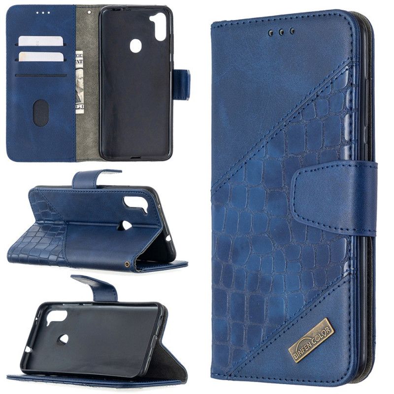 Etui Folio Samsung Galaxy M11 Szary Czarny Klasyczny Efekt Skóry Krokodyla Etui Ochronne