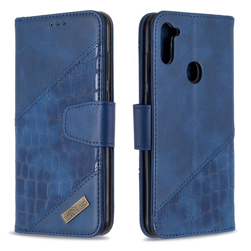 Etui Folio Samsung Galaxy M11 Szary Czarny Klasyczny Efekt Skóry Krokodyla Etui Ochronne