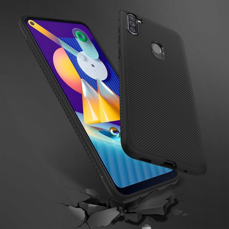 Etui Samsung Galaxy M11 Granatowy Czarny Skośny Serial Jazzowy Etui Ochronne