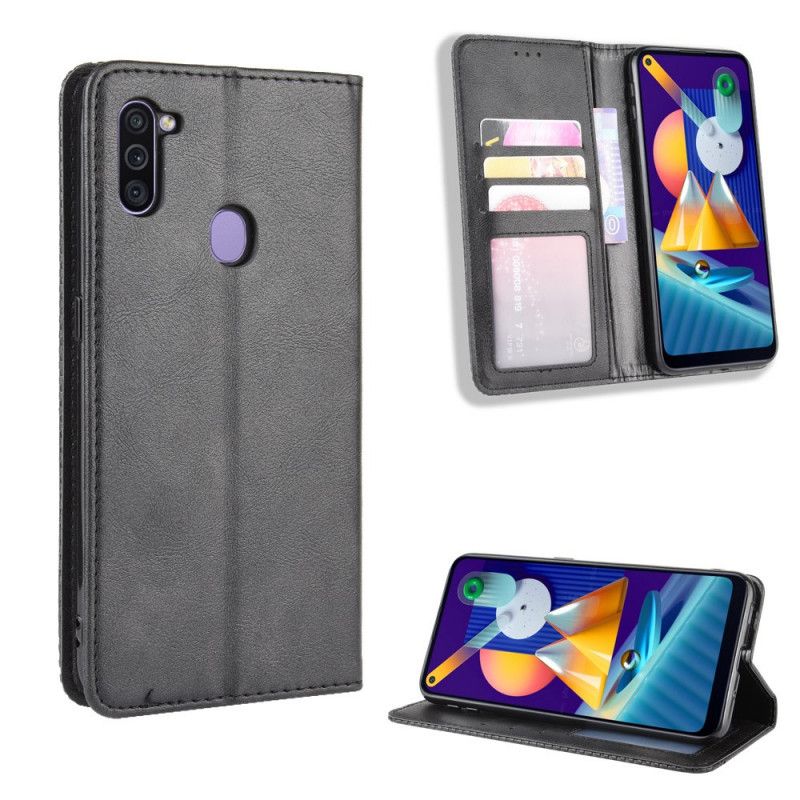 Flip Kotelot Samsung Galaxy M11 Czerwony Czarny Stylizowany Efekt Skóry W Stylu Vintage Etui Ochronne