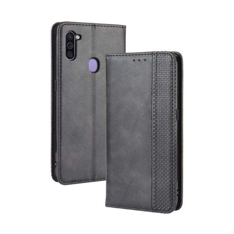 Flip Kotelot Samsung Galaxy M11 Czerwony Czarny Stylizowany Efekt Skóry W Stylu Vintage Etui Ochronne