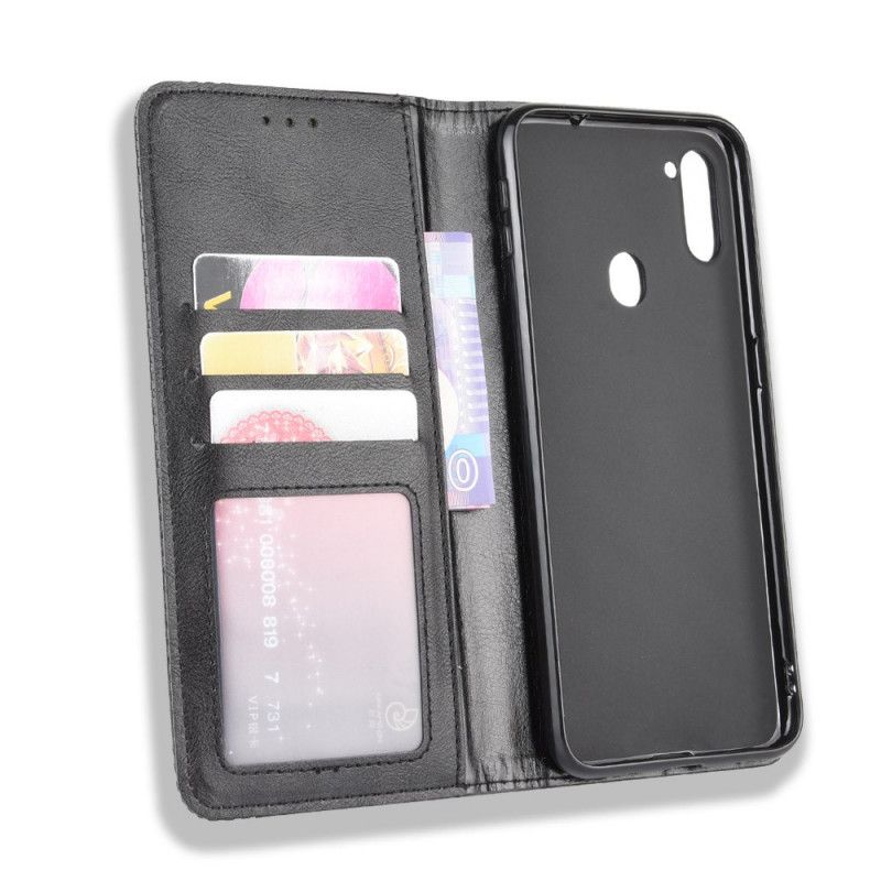 Flip Kotelot Samsung Galaxy M11 Czerwony Czarny Stylizowany Efekt Skóry W Stylu Vintage Etui Ochronne