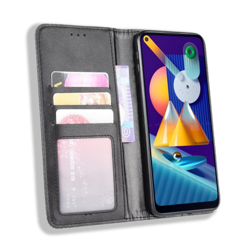 Flip Kotelot Samsung Galaxy M11 Czerwony Czarny Stylizowany Efekt Skóry W Stylu Vintage Etui Ochronne