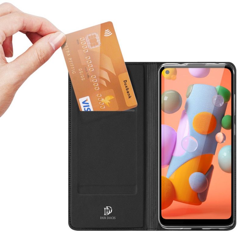 Flip Kotelot Samsung Galaxy M11 Granatowy Czarny Skóra Pro Dux Ducis Etui Ochronne