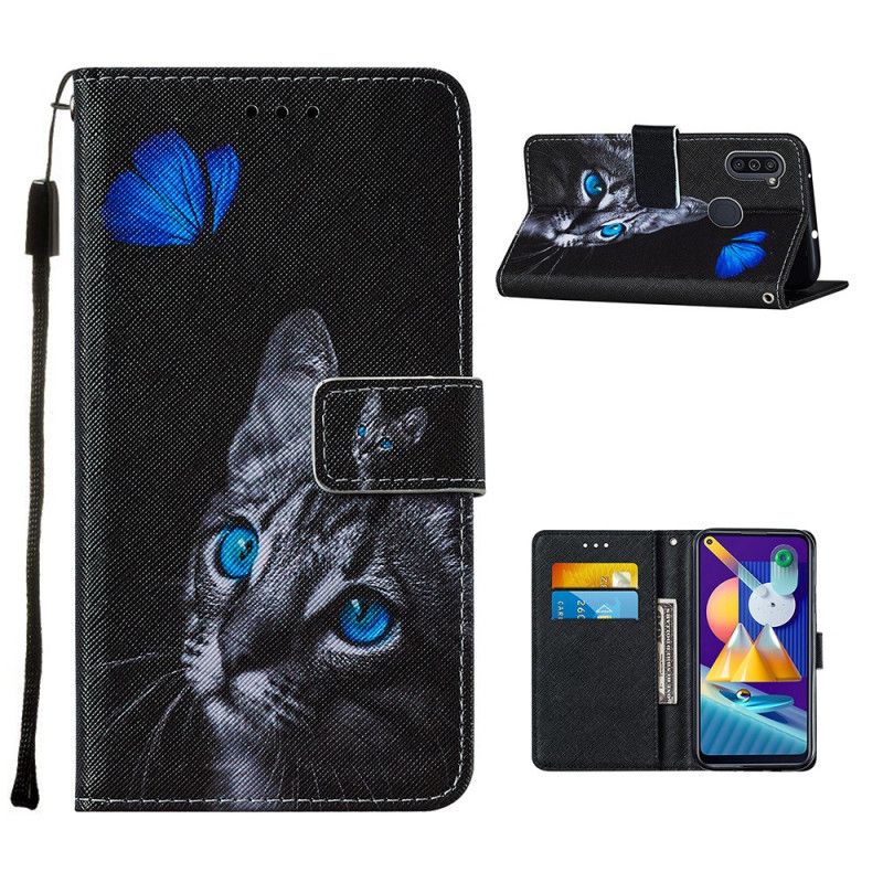 Obudowa Samsung Galaxy M11 Etui na Telefon Kot I Niebieski Motyl