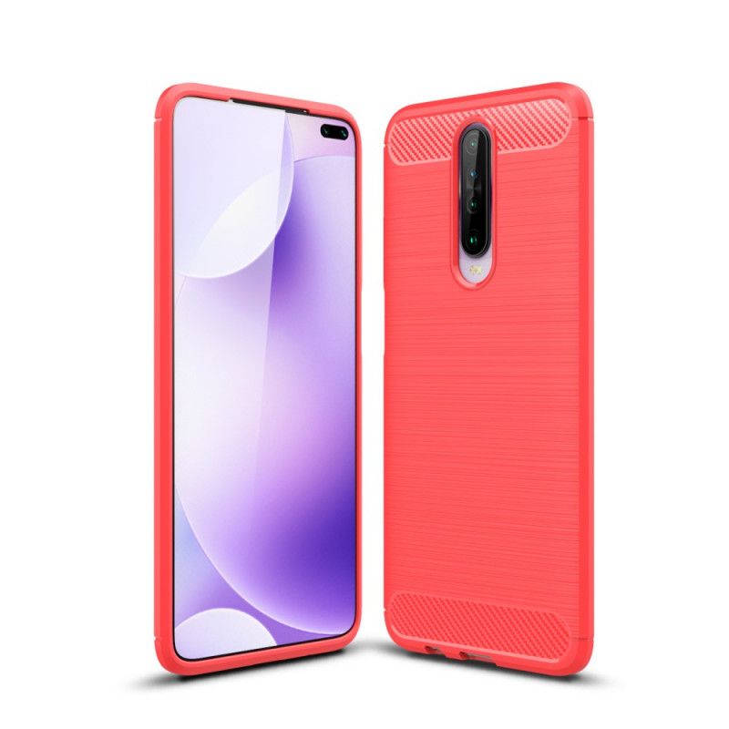 Etui Xiaomi Redmi K30 Czerwony Czarny Szczotkowane Włókno Węglowe Etui Ochronne