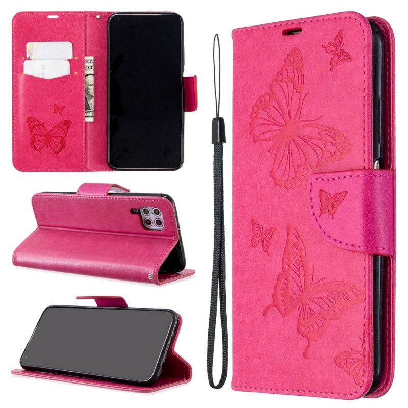 Etui Folio Huawei P40 Lite Magenta Szary Nadrukowane Motyle Na Smyczy