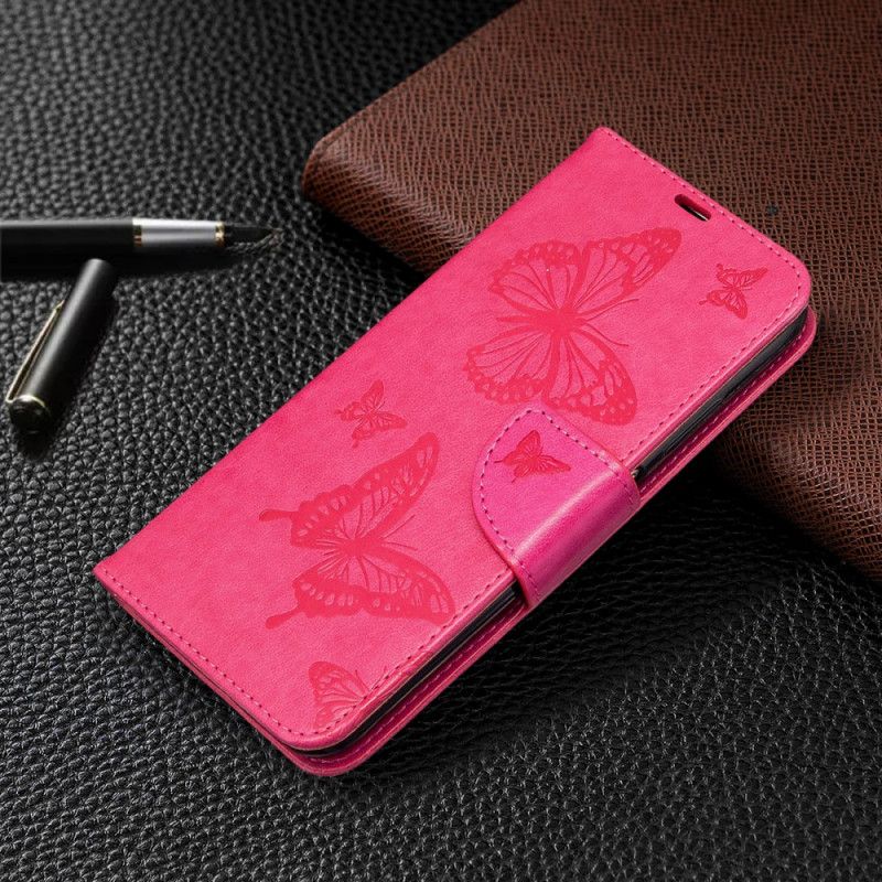 Etui Folio Huawei P40 Lite Magenta Szary Nadrukowane Motyle Na Smyczy