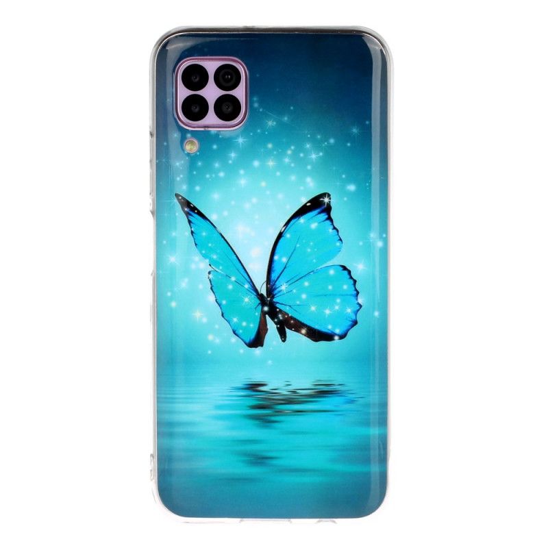 Etui Huawei P40 Lite Fluorescencyjny Niebieski Motyl