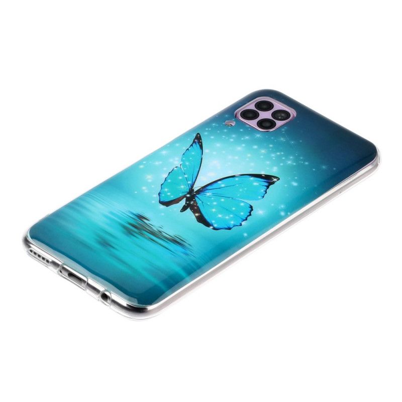 Etui Huawei P40 Lite Fluorescencyjny Niebieski Motyl