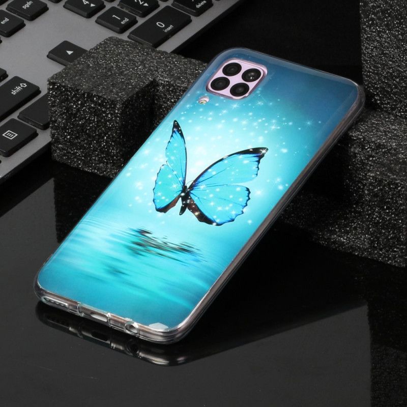 Etui Huawei P40 Lite Fluorescencyjny Niebieski Motyl