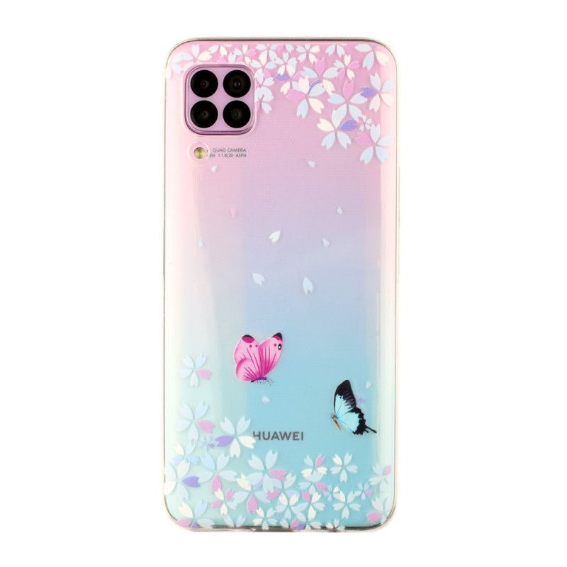 Etui Huawei P40 Lite Przezroczyste Motyle I Kwiaty Etui Ochronne