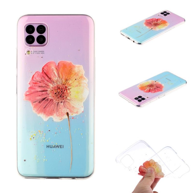 Etui Huawei P40 Lite Przezroczysty Mak Akwarela Etui Ochronne