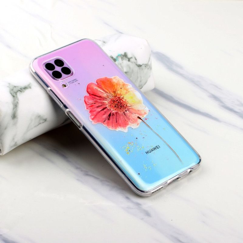 Etui Huawei P40 Lite Przezroczysty Mak Akwarela Etui Ochronne