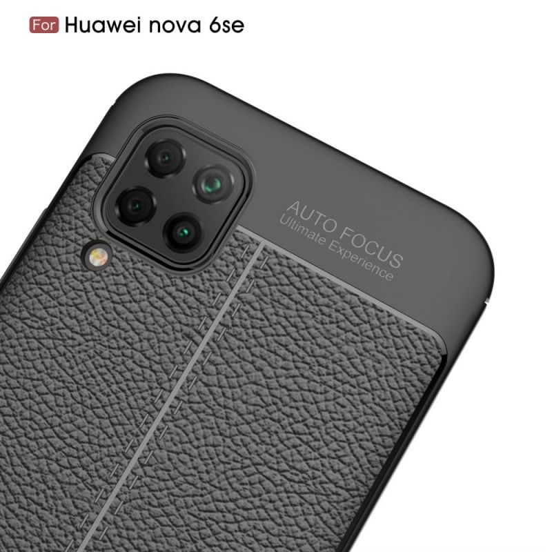 Futerały Huawei P40 Lite Czerwony Czarny Efekt Skóry Z Podwójną Linią Liczi