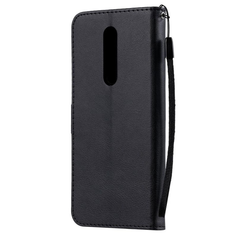 Etui Folio OnePlus 8 Granatowy Czarny Efekt Skóry Ze Stringami