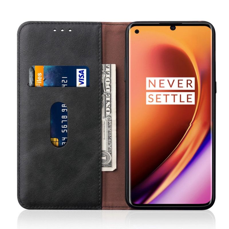 Flip Kotelot OnePlus 8 Czarny Efekt Szytej Skóry Etui Ochronne