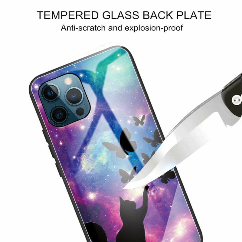 Etui Do Iphone 13 Pro Kot Ze Szkła Hartowanego I Motyle W Kosmosie