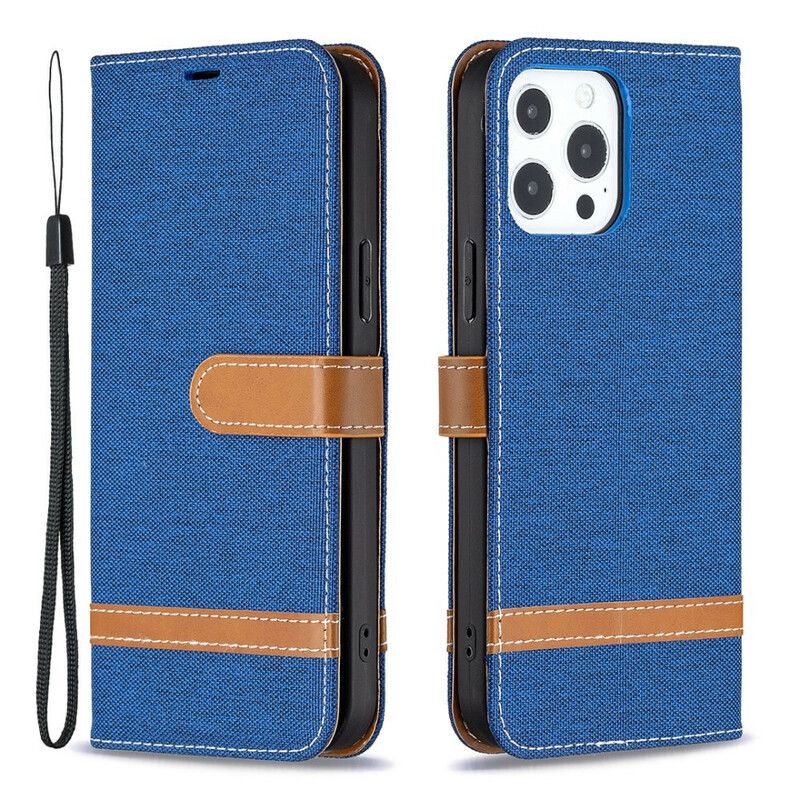 Etui Folio Do Iphone 13 Pro Efekt Tkaniny I Skóry Z Paskiem