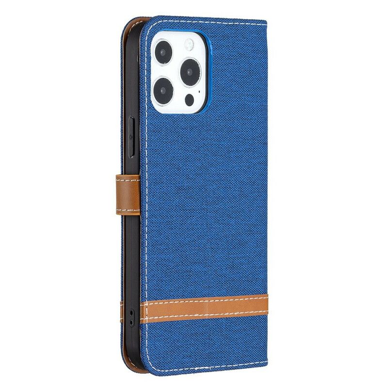 Etui Folio Do Iphone 13 Pro Efekt Tkaniny I Skóry Z Paskiem