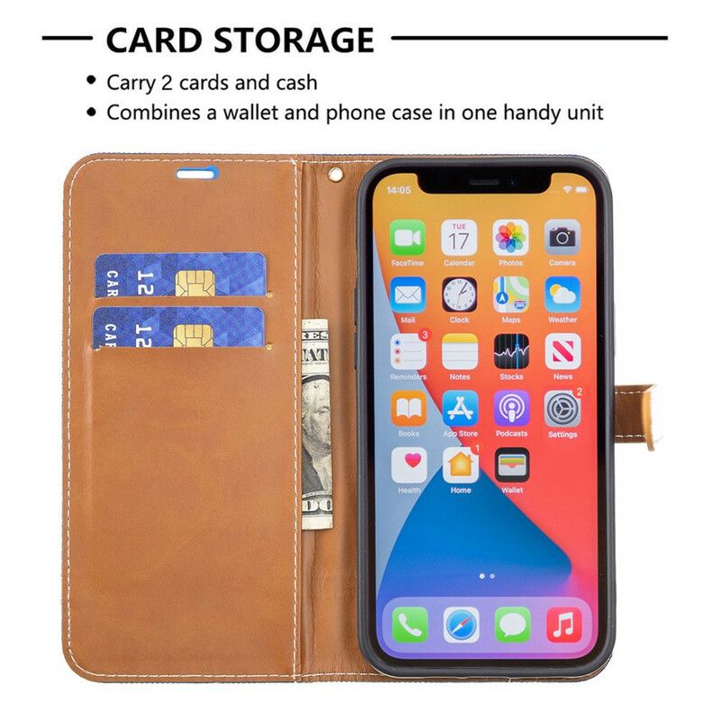 Etui Folio Do Iphone 13 Pro Efekt Tkaniny I Skóry Z Paskiem