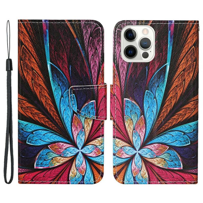 Etui Folio Do Iphone 13 Pro Kolorowe Liście Ze Smyczą