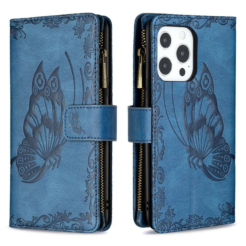 Etui Folio Do Iphone 13 Pro Motyl Barokowa Kieszeń Zapinana Na Zamek